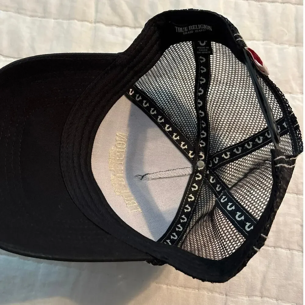 True Religion Buddha World Tour Trucker Hat Black Mesh Back